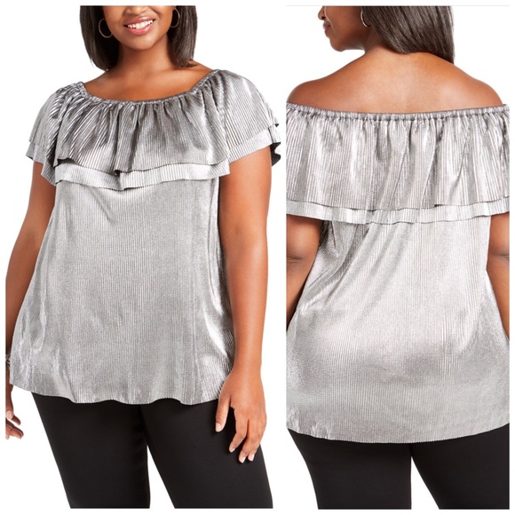 MICHAEL Michael Kors Tops - 0X 3X Michael Kors Metallic Ruffle Top Plus Size